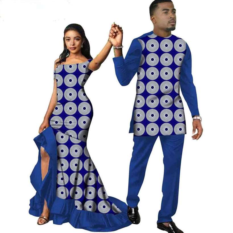 African Print Long Dresses for Women Match Men Sets CC087