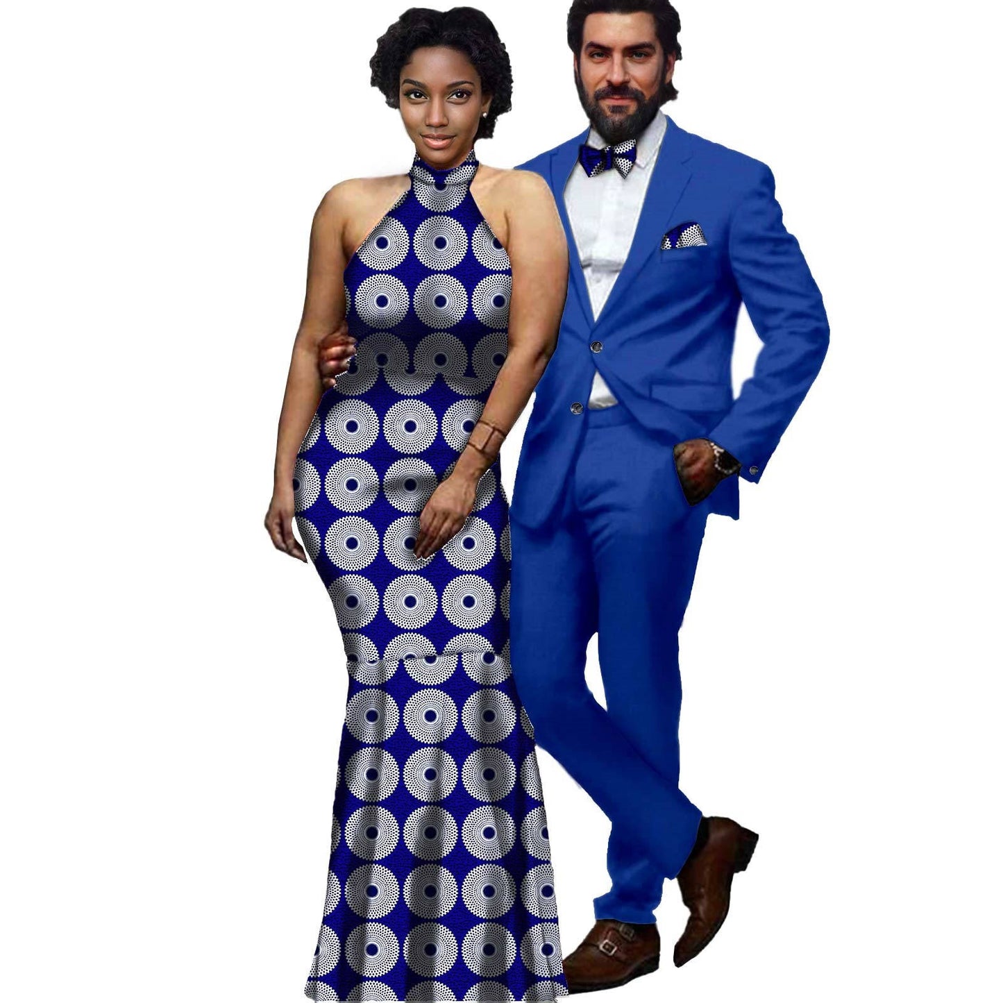 African Print Long Dresses Match Men Jackets and Pants Sets CC079-3