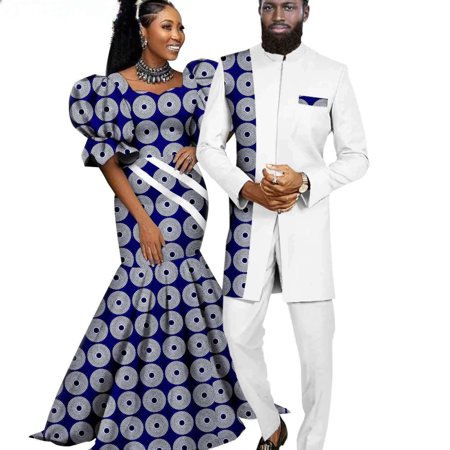 African Couple Clothes women Print Dresses Wedding Men Suits CC027-2