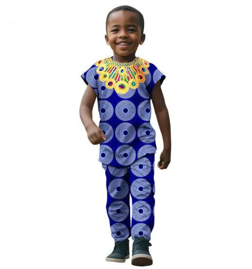 African Clothes for boys Print Top Tee and Pant Sets