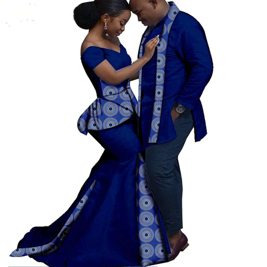 Couples African Clothes Patchwork Long Dresses Match Men sets CC034