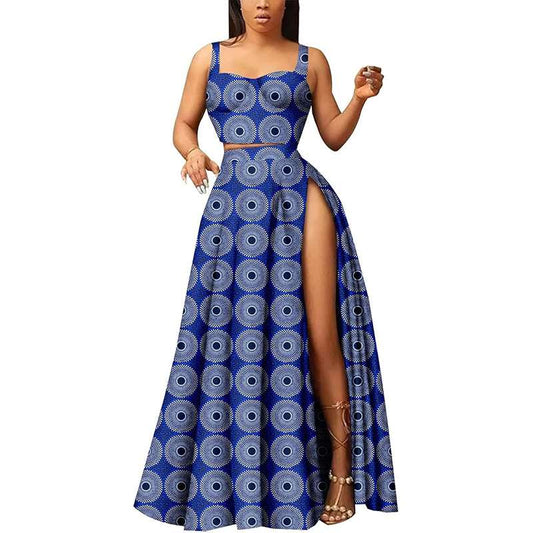 Women Ankara Print Crop Top and Skirt Set Outfits Casual Party Dress