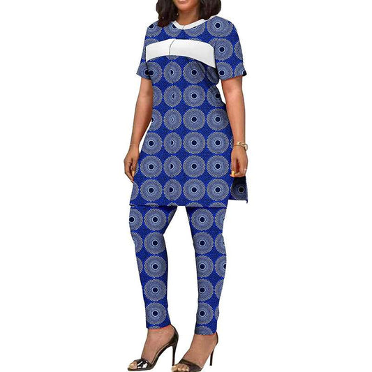 African Clothes Short Sleeve Shirt and Print Pants Tracksuit