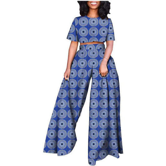 African Clothes Short Sleeve Crop Top and Pants Outfits FMS004-1