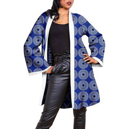 African Clothes Casual Trench Coat Ankara Print Open Front Blouse