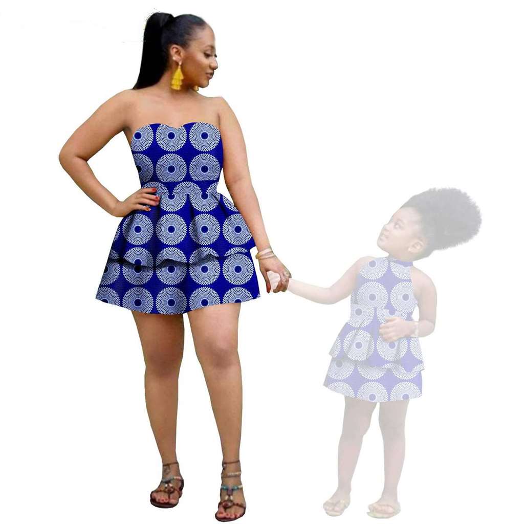 Women and Girls African Dresses Summer Cotton Ankara Outfits FM004-2