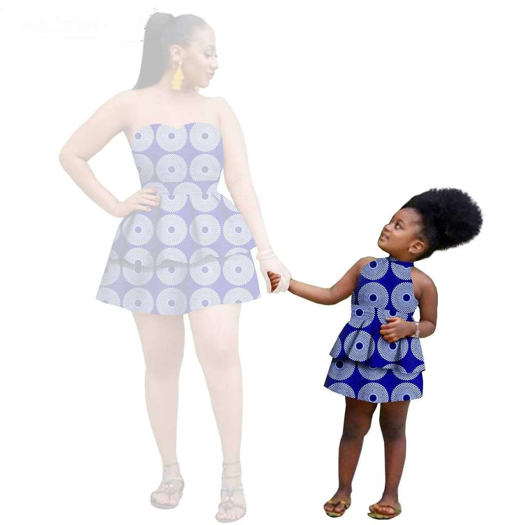 Women and Girls African Dresses Summer Cotton Ankara Outfits FM004-2