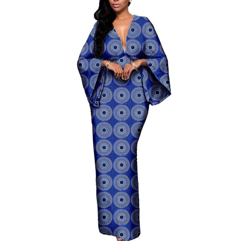 African Couple Print Deep V neck Long Women Dresses Men Sets CC002-2