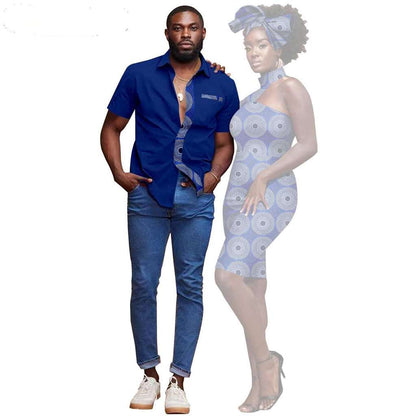 Couple African Clothes Dresses Headwrap Match Men Shirts CC023-4