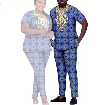 African Men Suits Patchwork Print Sets Match Women Outfits CC020-2