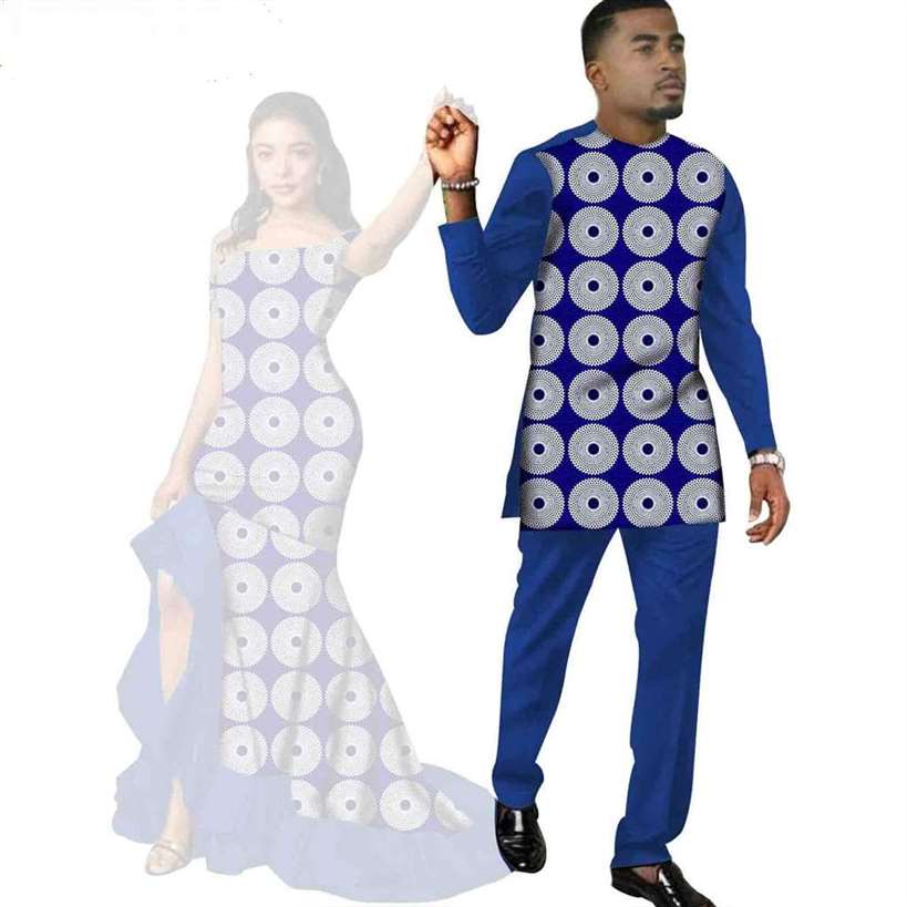 African Print Long Dresses for Women Match Men Sets CC087