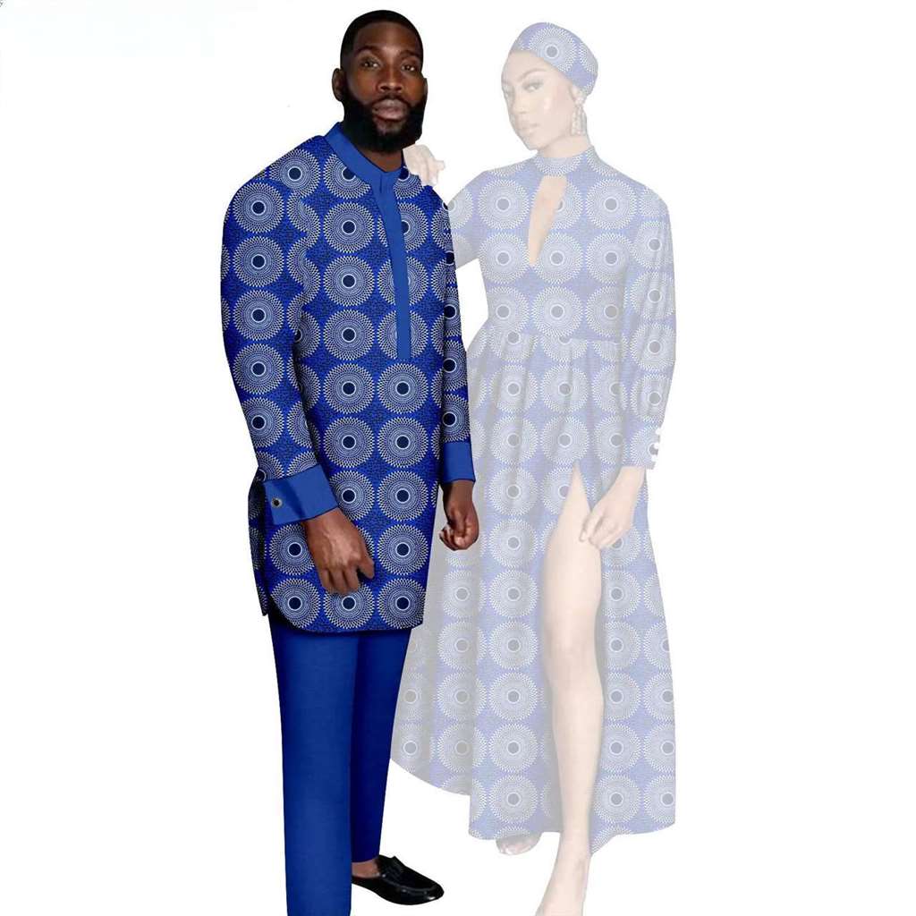 Couples African Print Dresses Women Clothes Match Men Sets CC004-3