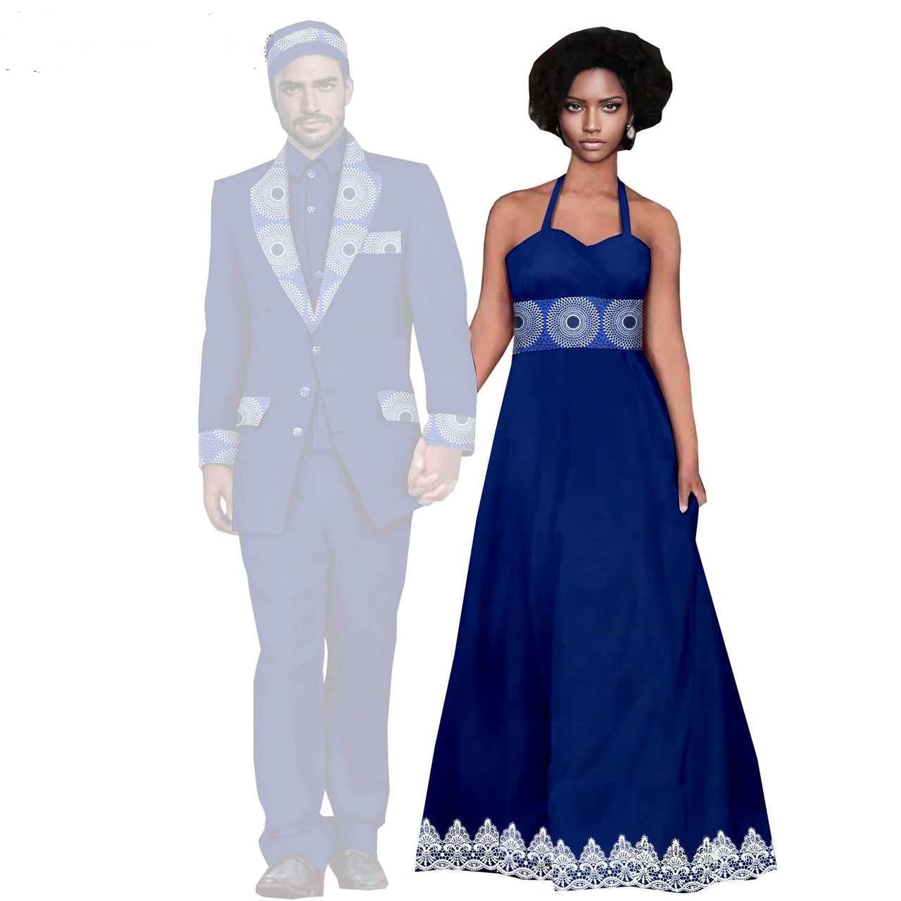 African Clothes Women Long Dresses Match Men Suits Sets CC052