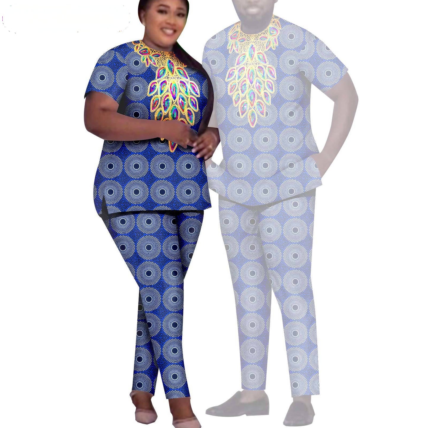 African Men Suits Patchwork Print Sets Match Women Outfits CC020-2