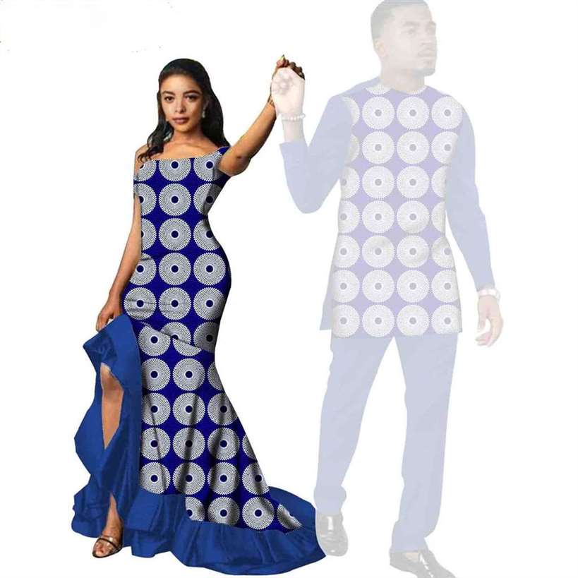 African Print Long Dresses for Women Match Men Sets CC087