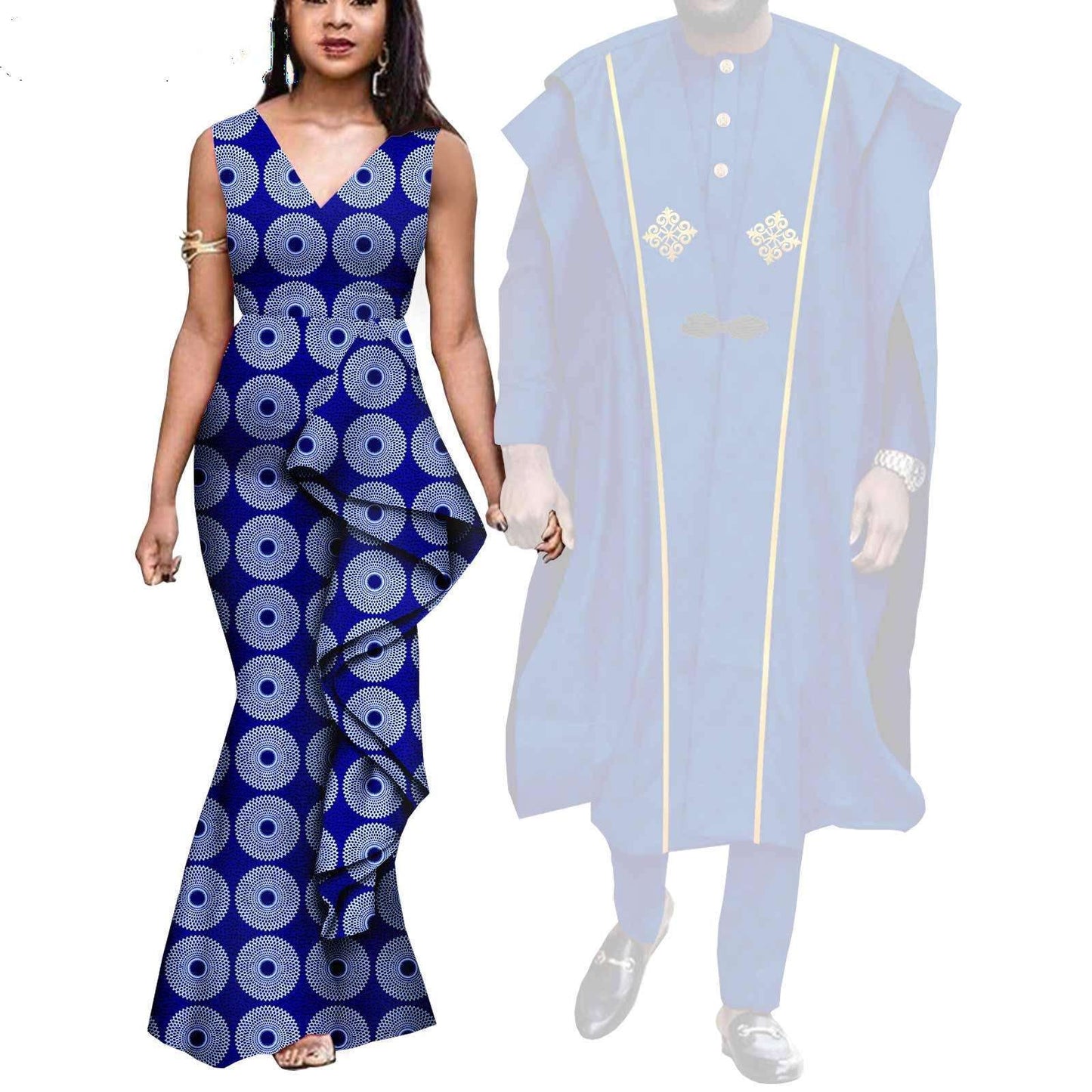 Couple Clothes African Print Women Dresses Men Outfits CC029-3