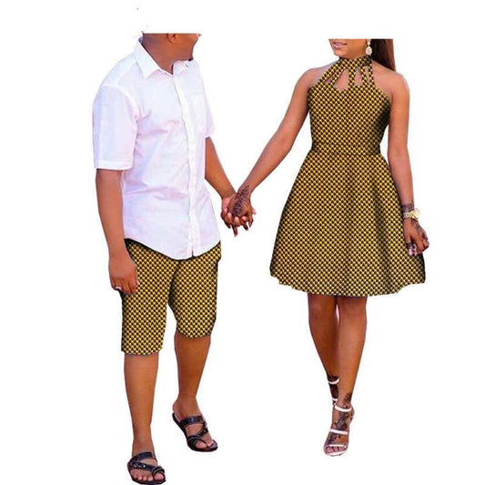 Couples Ankara Print Hollow Dresses Match Men Pants CC042