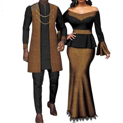 African Couple Clothes for Women Print Top Sets Match Men sets CC051