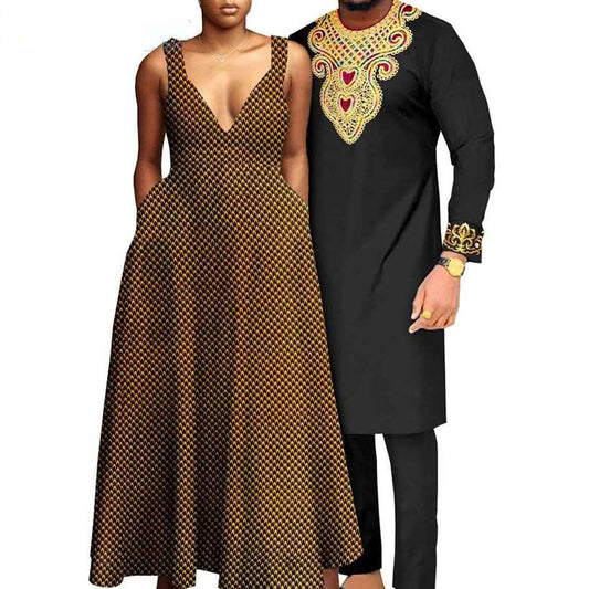 African Print Dresses for Women Match Men Sets CC071-1