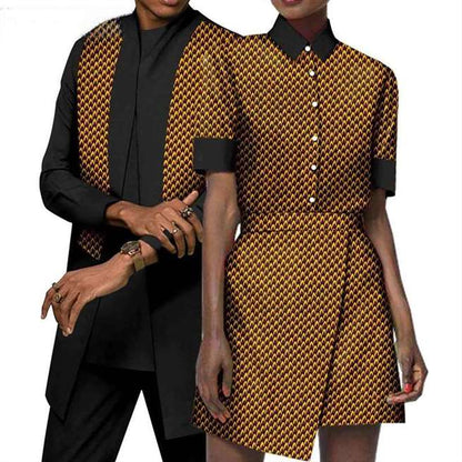 African Clothes Women Print Skirts Sets Men Suits CC082