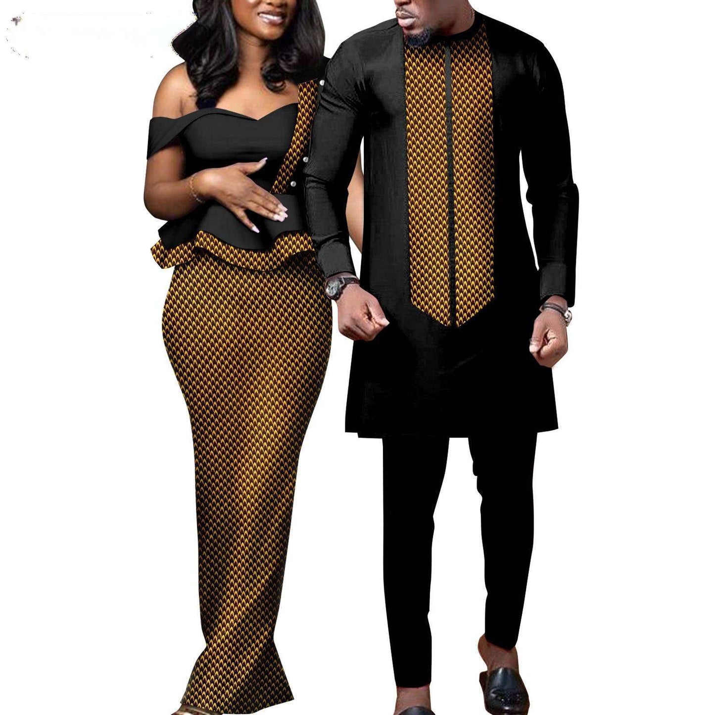 Couple Clothes African Print Women Dresses Wedding Men Sets CC030-2