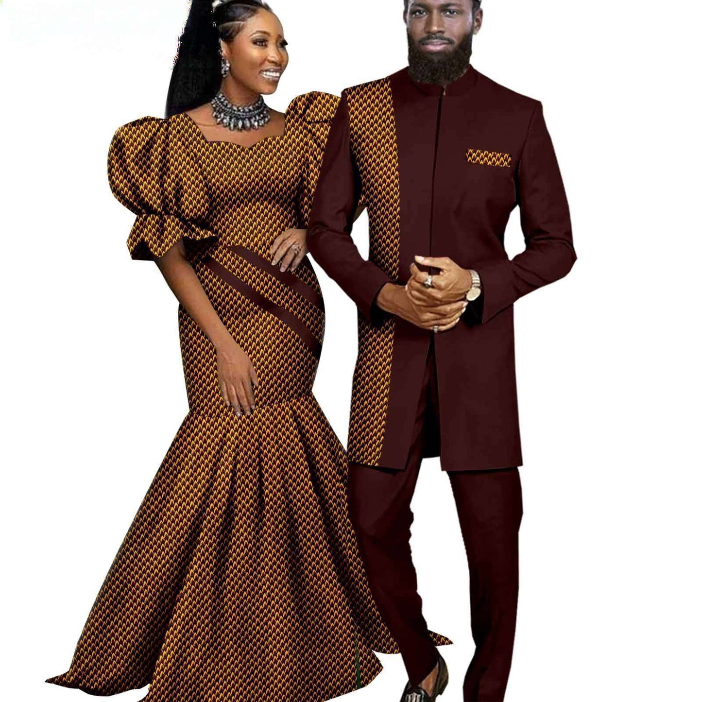 African Couple Clothes women Print Dresses Wedding Men Suits CC027-2