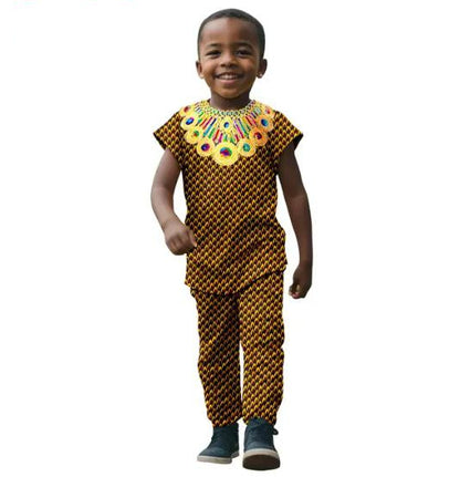 African Clothes for boys Print Top Tee and Pant Sets