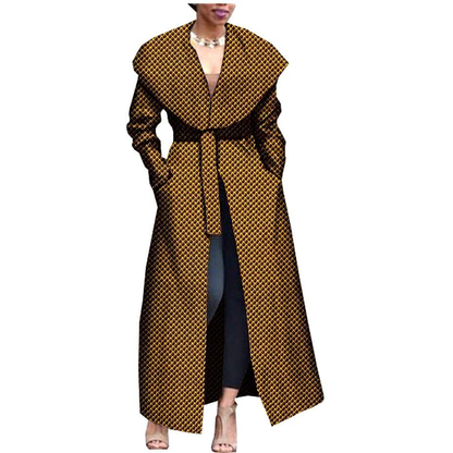 African Print Coat Ankara Long Sleeve Jacket Maxi Coat with Belt