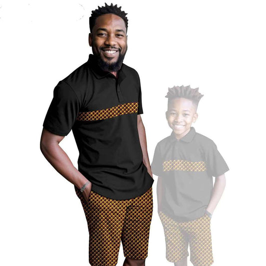 African Clothes Father and Son Print Shirt and Short Pant Sets FM001-2