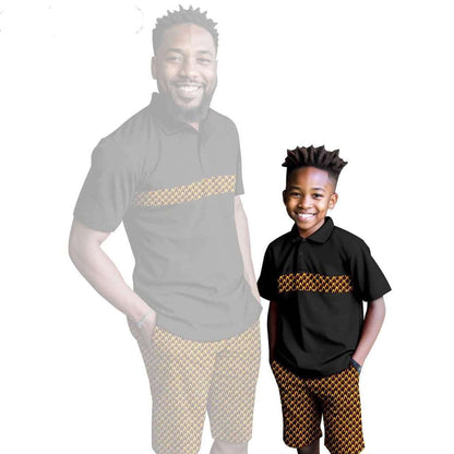 African Clothes Father and Son Print Shirt and Short Pant Sets FM001-2