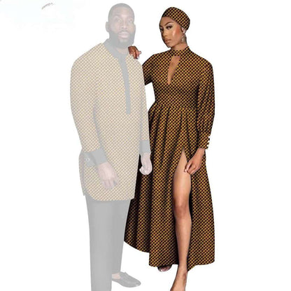 Couples African Print Dresses Women Clothes Match Men Sets CC004-3