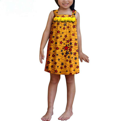 Summer Dashiki Girls Print Flower Knee-length Dresses Outerwear