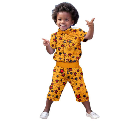 Boys Print Bow tie Top Shirt and Pant Sets Ankara Outerwear