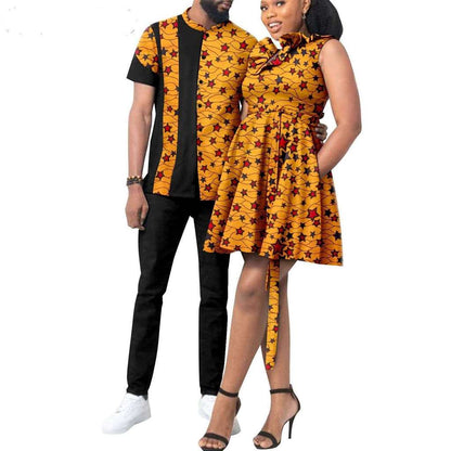 African Print Dresses for Women Couple Clothes Men Outfits CC038-2