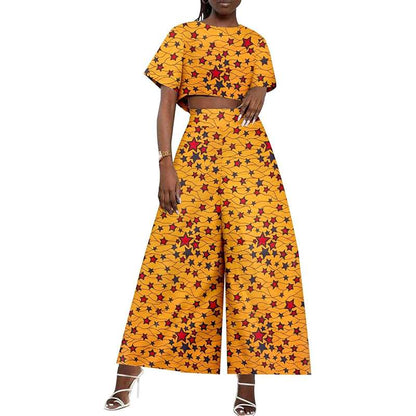 African Clothes Ankara Print Crop Top and Pants Casual Outfits