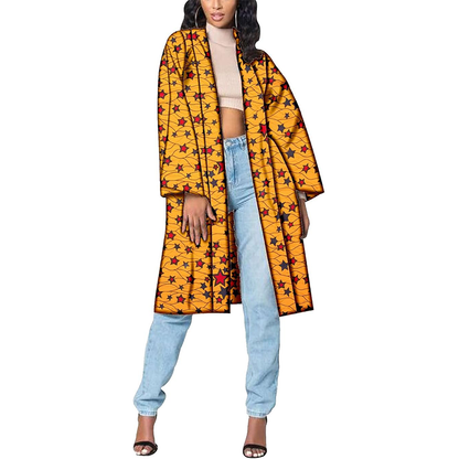 Women Casual Coat Open Front Long Blouse Ankara Print Jacket