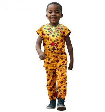 African Clothes for boys Print Top Tee and Pant Sets