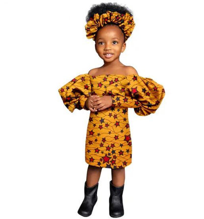 Girls African Clothes Print Knee-length Dresses Outfits