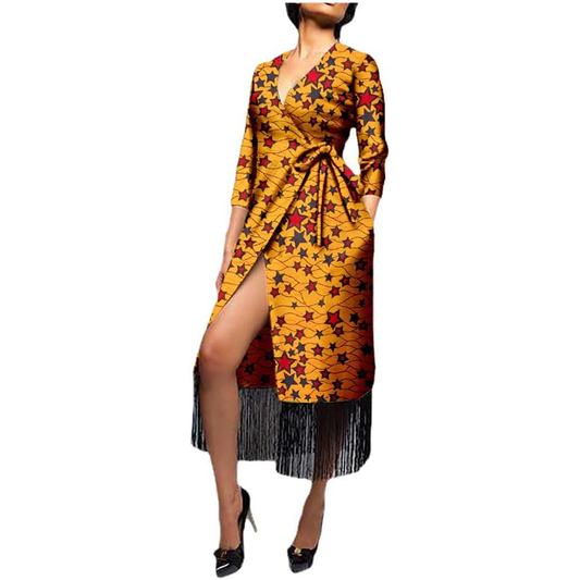 African Clothes Party Dress with Tassel Ankara Print DR007-2