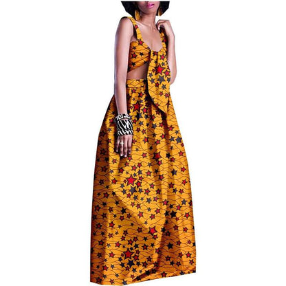 Women African Clothes Ankara Print Crop Top and Long Skirt Attire