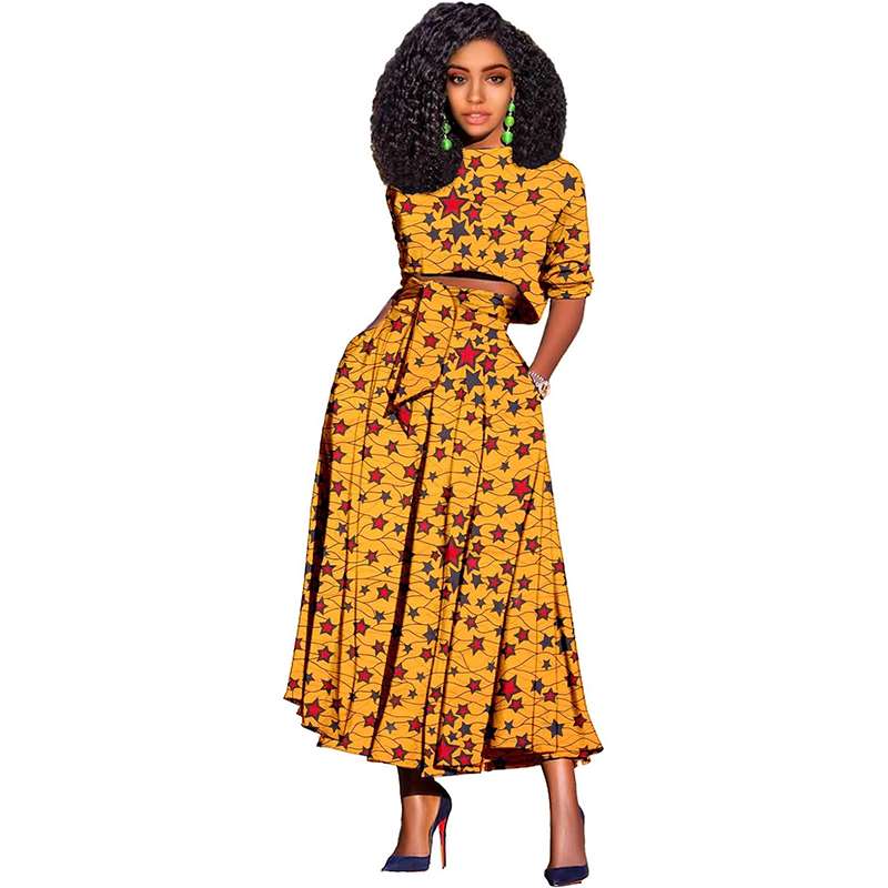 Women African Clothes Print Crop Top and Long Skirts Attire FMS008-1