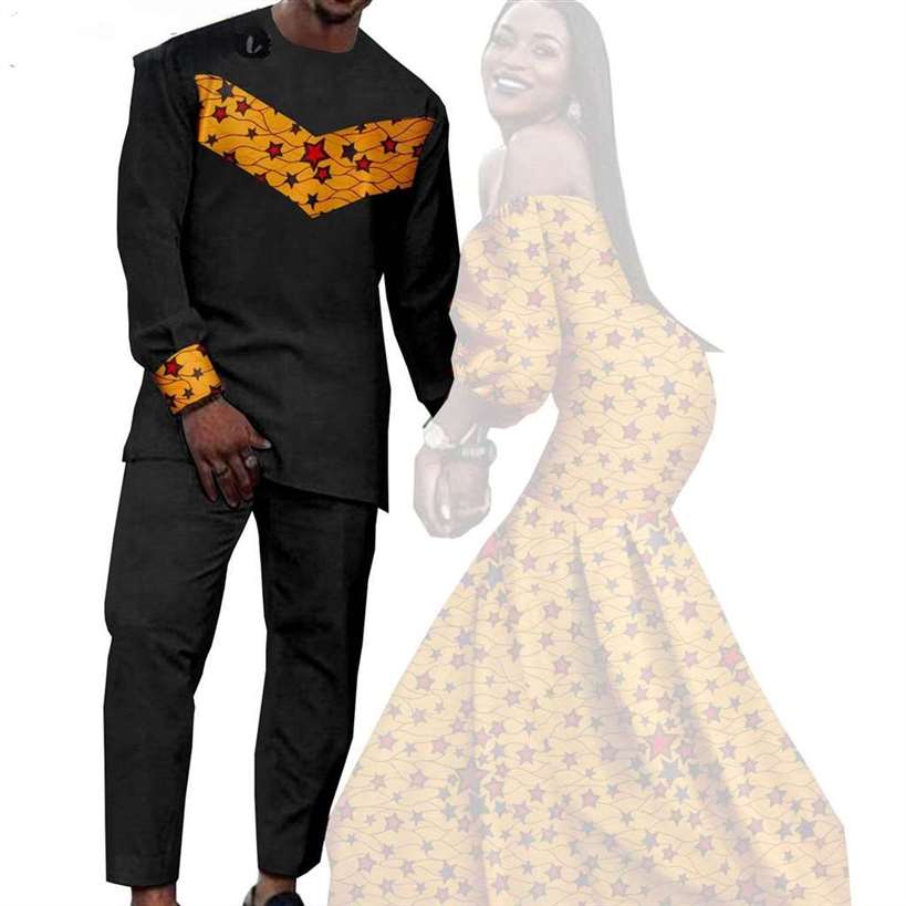 Couples African Dresses Women Print Long Match Men Sets CC005-2