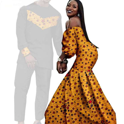 Couples African Dresses Women Print Long Match Men Sets CC005-2