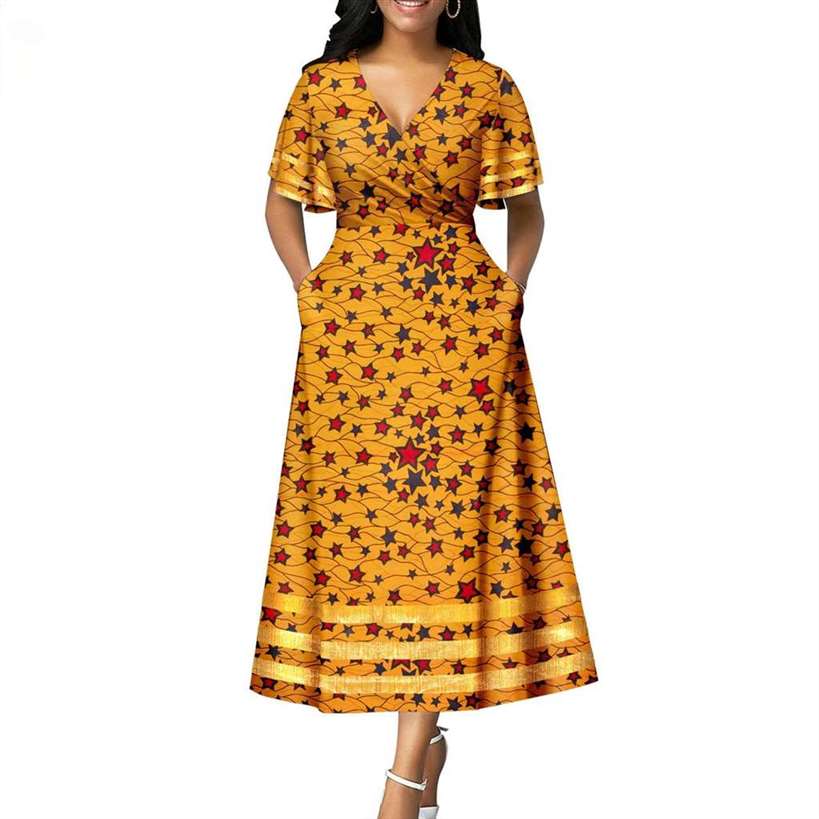 African Dresses Women Print V-neck Match Men Sets Lover CC007-2