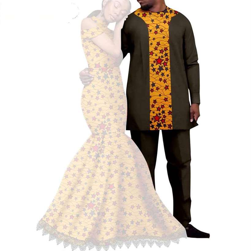 Ankara Print Lace Long Mermaid Dresses Match Men Outfits CC076-2