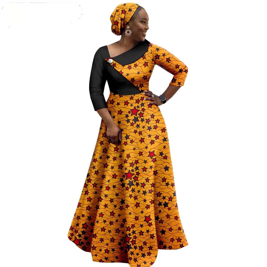 African Print Long Dresses for Women Match Men Robe Sets CC050-2