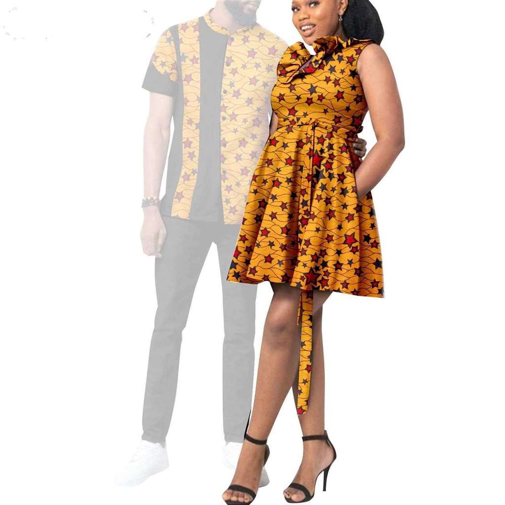 African Print Dresses for Women Couple Clothes Men Outfits CC038-2