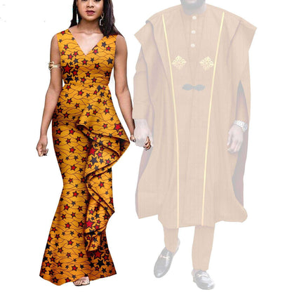 Couple Clothes African Print Women Dresses Men Outfits CC029-3