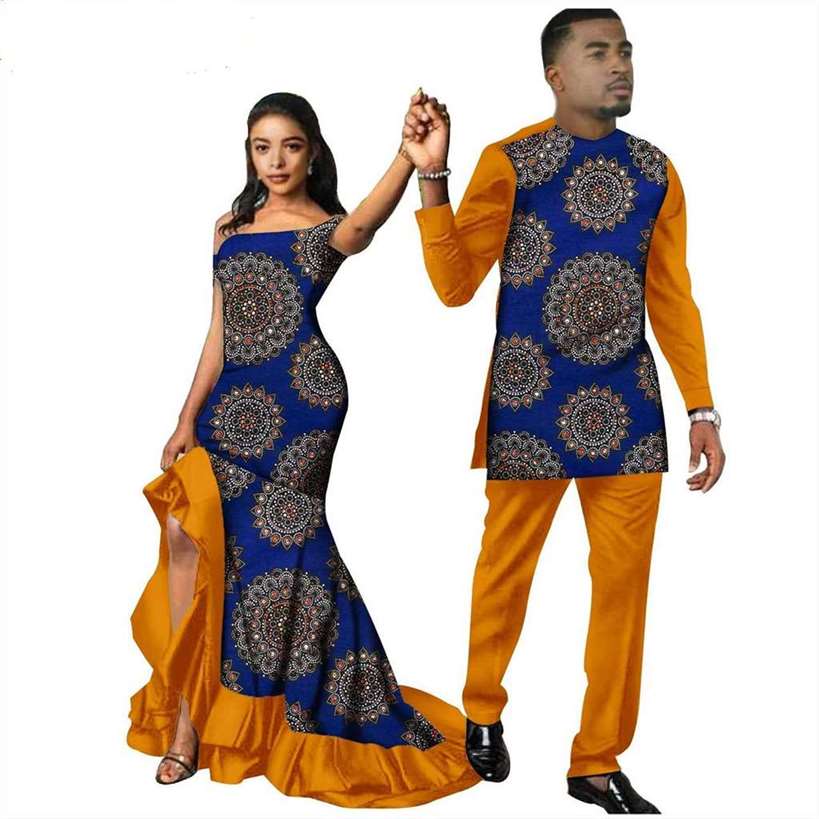 African Print Long Dresses for Women Match Men Sets CC087