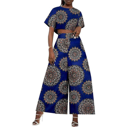 African Clothes Ankara Print Crop Top and Pants Casual Outfits